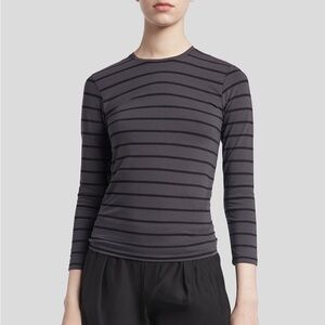 ATM Striped Pima Cotton Long Sleeve Baby Tee in Asphalt Combo Size L